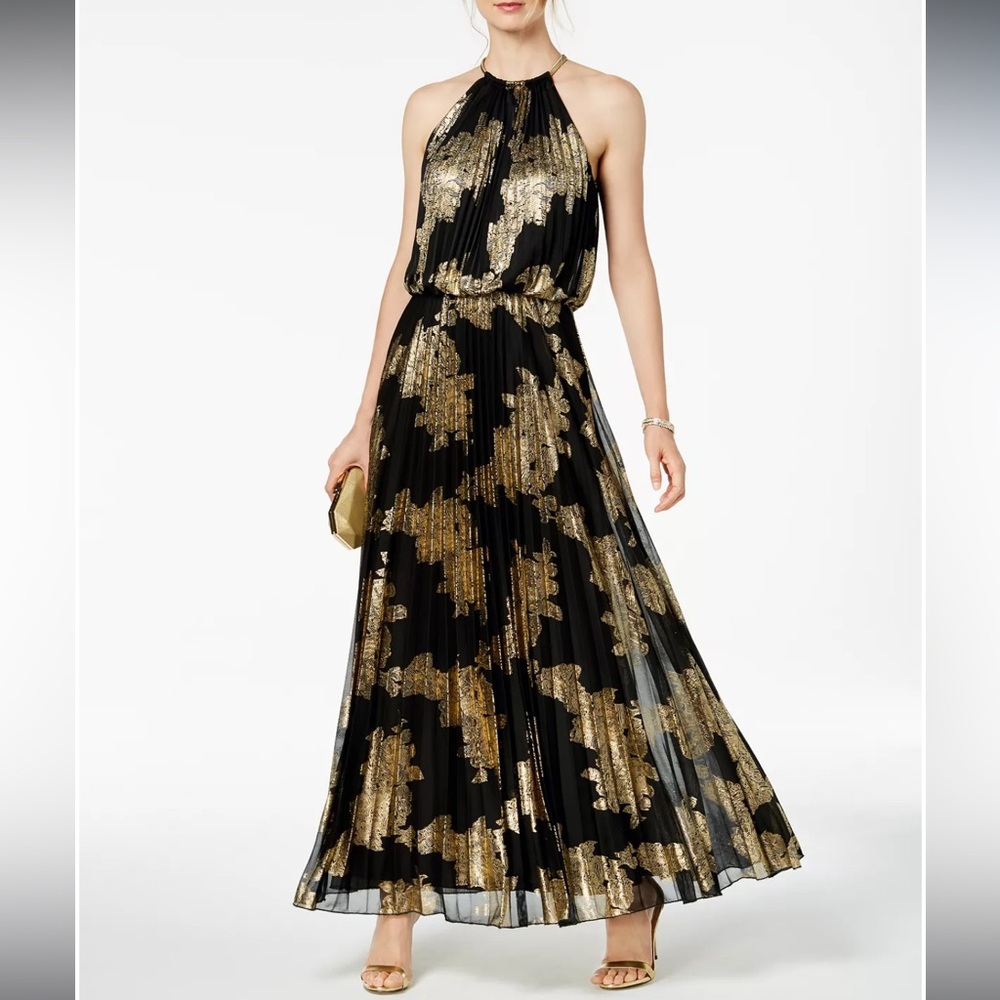 NWT MSK Metallic Pleated Blouson Gown